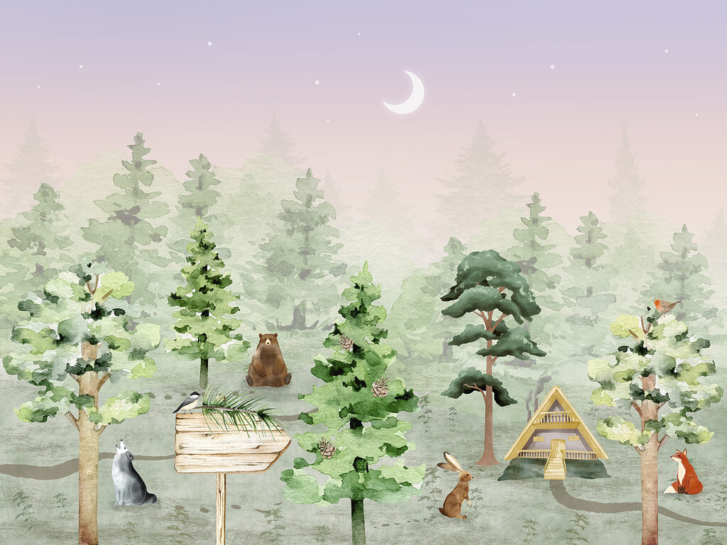 Um grupo de animais numa floresta Um grupo de animais numa floresta