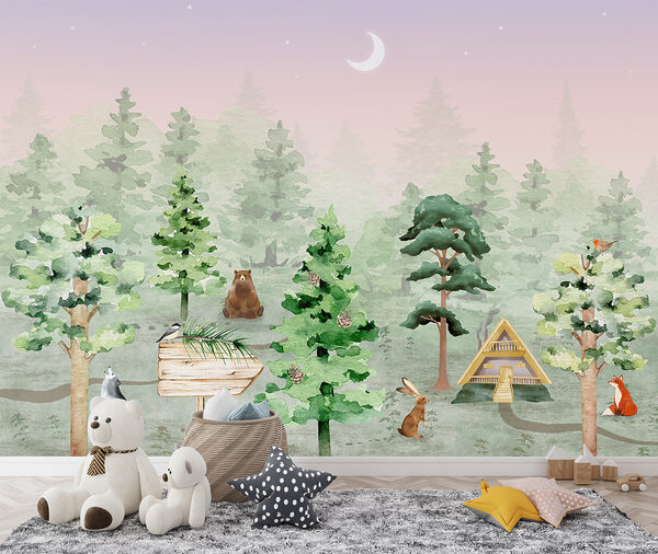 Papel de parede Papel de parede Um grupo de animais numa floresta (REF: u98990)