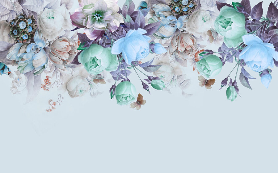 Papel de parede Arranjo floral elegante com borboletas. - Image 4