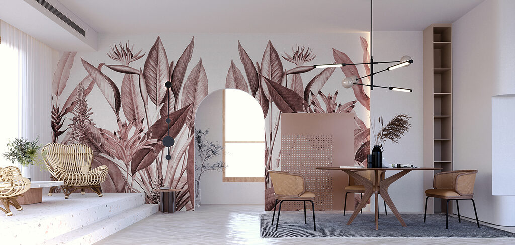 Tropical foliage in subtle hues