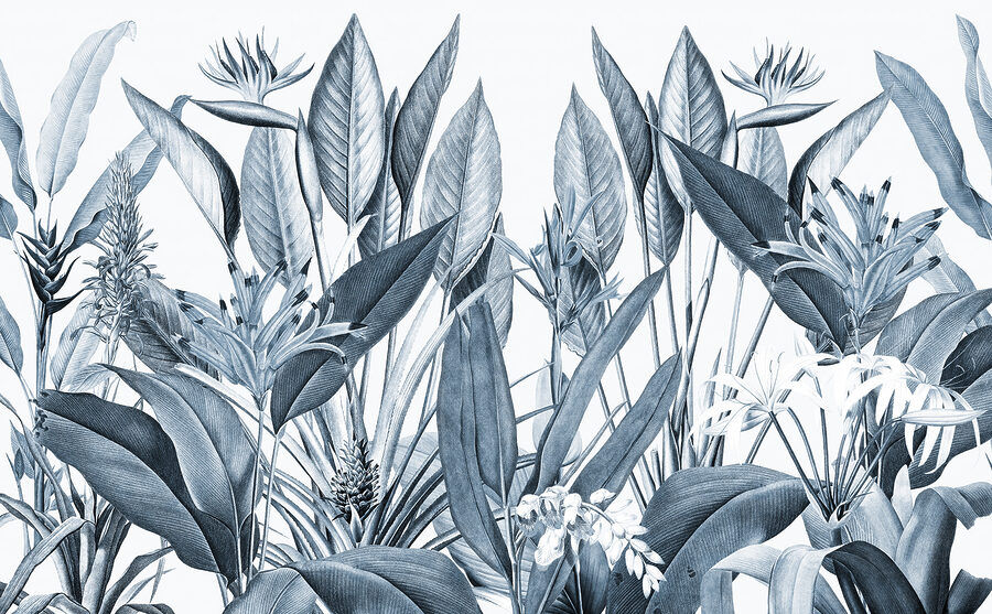 Folhagem tropical em tons monocromáticos.