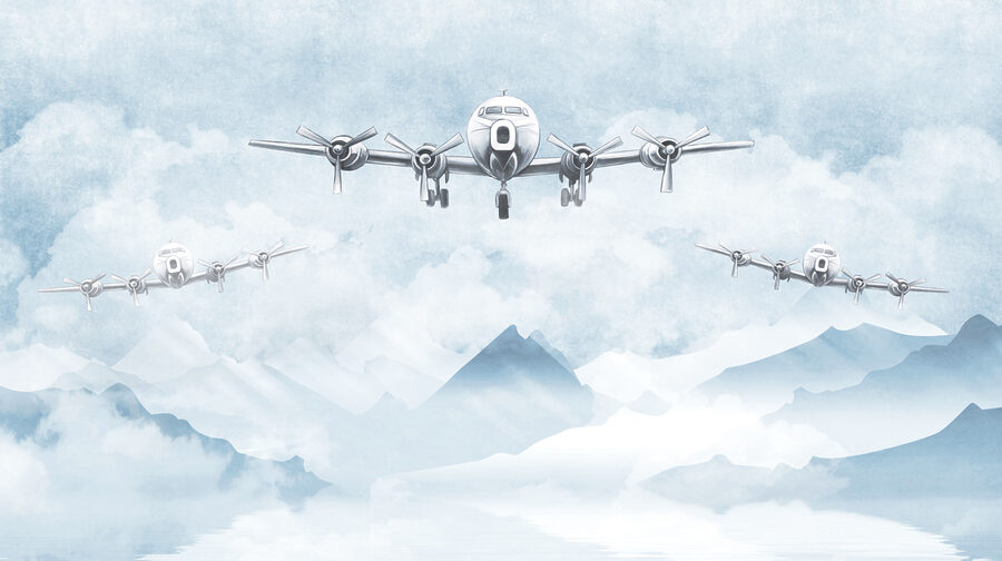 Um grupo de aviões a voar no céu