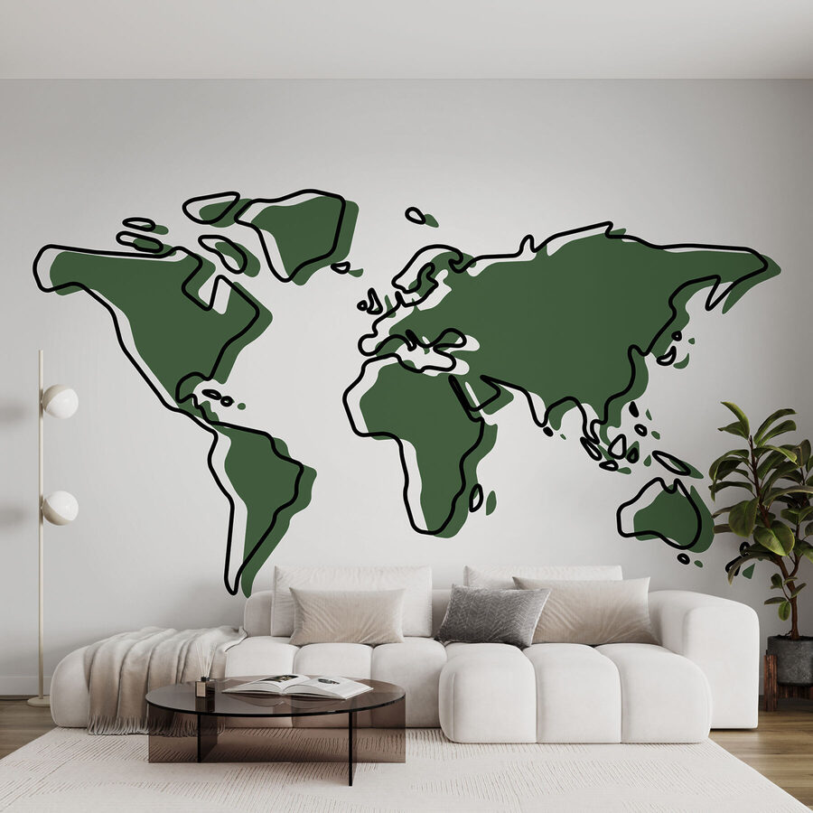 Um contorno verde e preto de um mapa-mundo