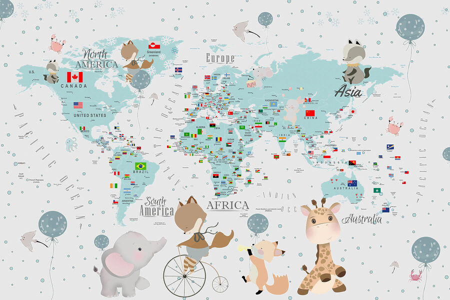 Um mapa do mundo com animais Um mapa do mundo com animais