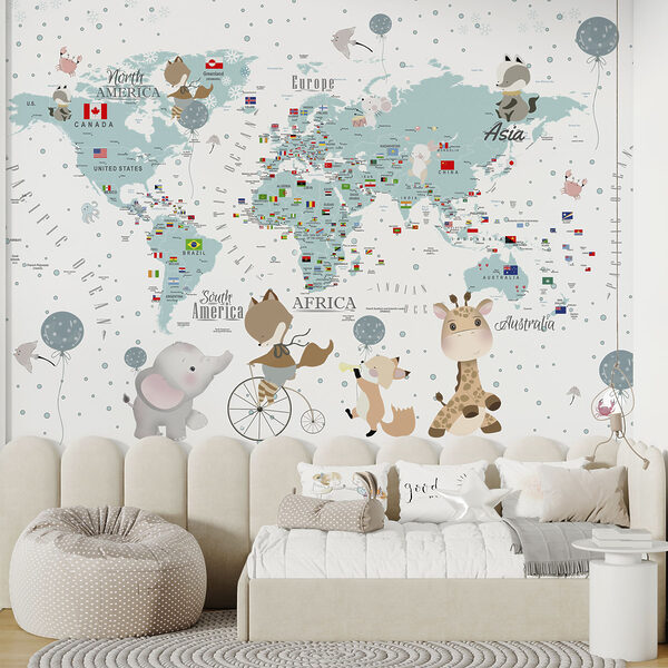Um mapa do mundo com animais Um mapa do mundo com animais