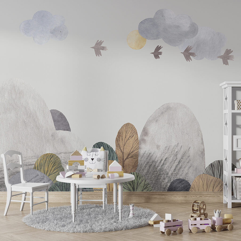 A landscape with trees and clouds