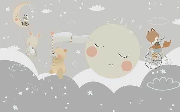 Um desenho animado de uma lua e um urso Um desenho animado de uma lua e um urso