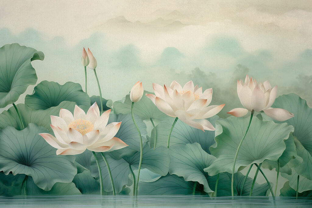 Uma pintura de flores e folhas Uma pintura de flores e folhas