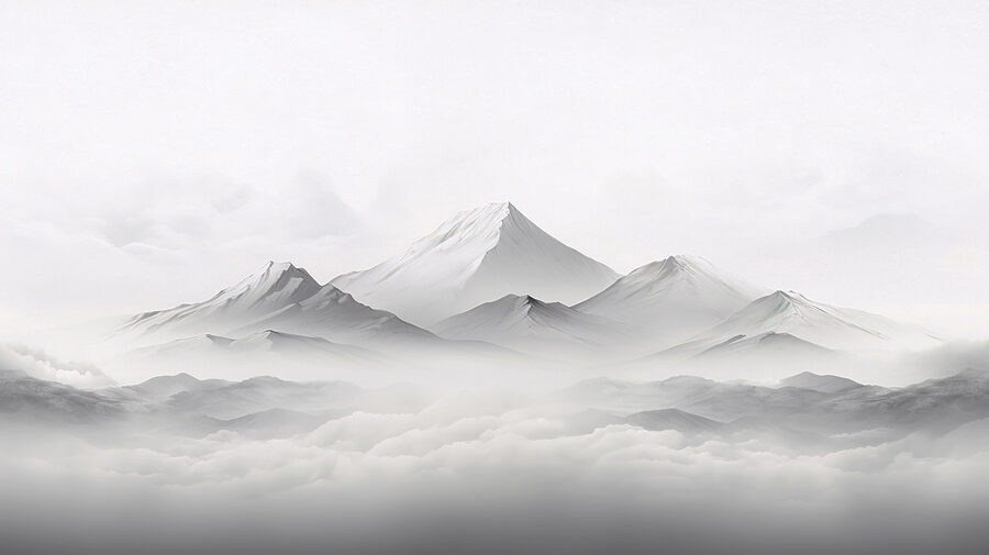 Uma cadeia de montanhas com nuvens