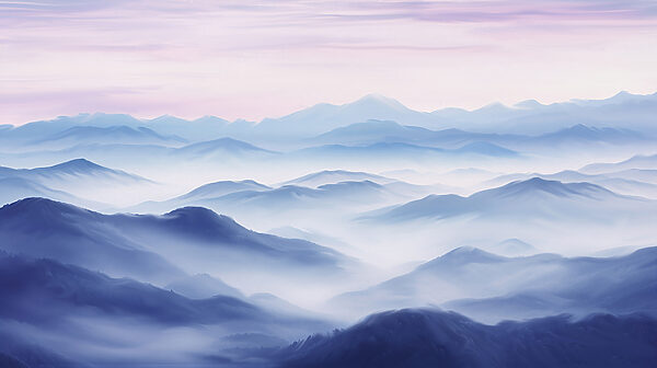 Uma paisagem de montanhas com nevoeiro Uma paisagem de montanhas com nevoeiro