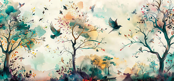 Uma pintura de pássaros a voar no céu Uma pintura de pássaros a voar no céu