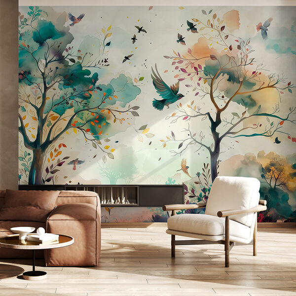 Uma pintura de pássaros a voar no céu Uma pintura de pássaros a voar no céu