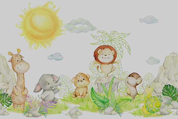Um grupo de animais num jardim Um grupo de animais num jardim