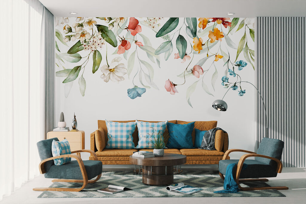 A watercolor painting of flowers and leaves A watercolor painting of flowers and leaves