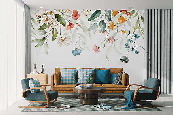 Uma pintura a aguarela de flores e folhas Uma pintura a aguarela de flores e folhas
