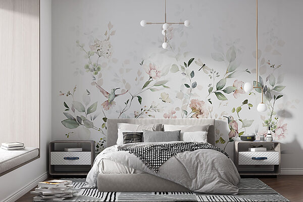 Uma pintura de flores e pássaros Papel de parede Uma pintura de flores e pássaros