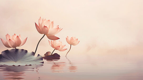 Um grupo de flores cor-de-rosa na água Um grupo de flores cor-de-rosa na água