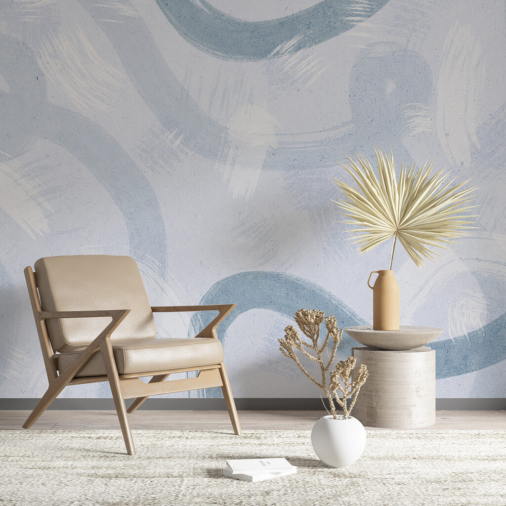 A white surface with blue paint