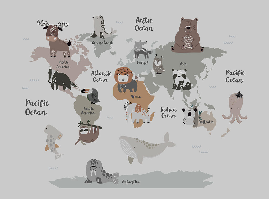 Um mapa de animais com texto Um mapa de animais com texto