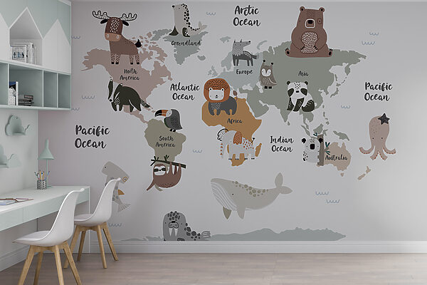 Um mapa de animais com texto Um mapa de animais com texto