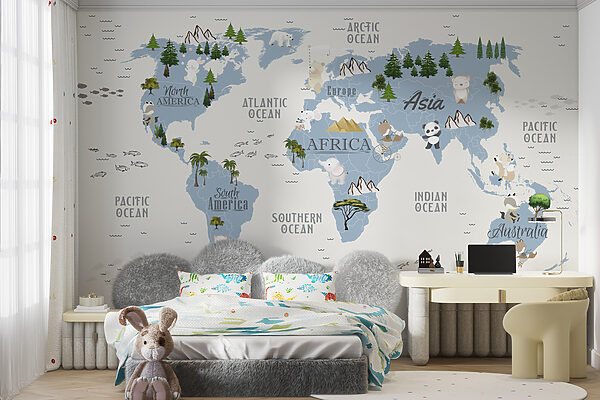 Um mapa do mundo com animais e aves Um mapa do mundo com animais e aves