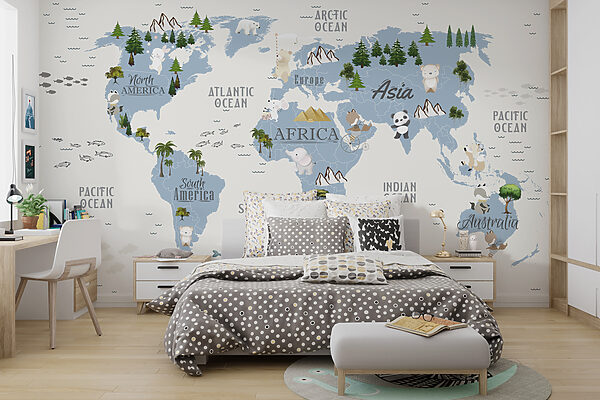 Um mapa do mundo com animais e aves Um mapa do mundo com animais e aves