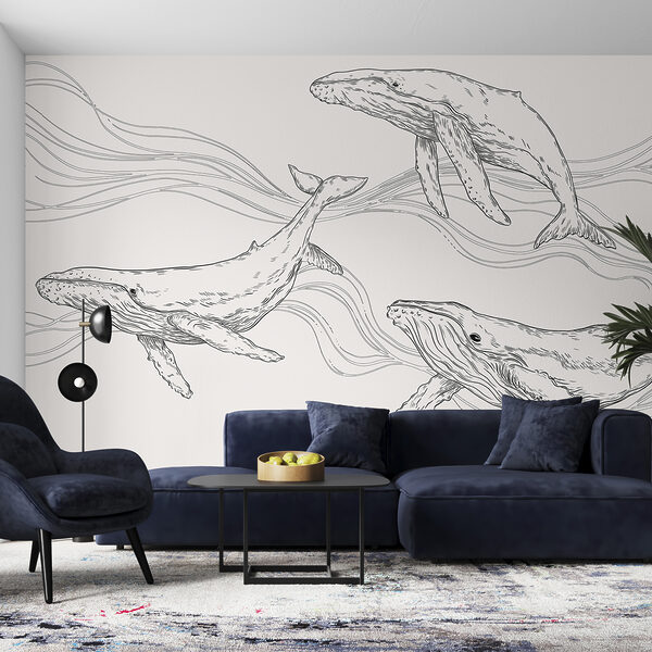 A group of whales swimming in the water