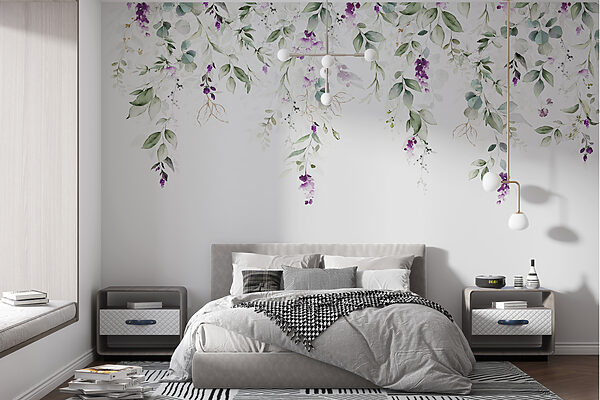 Uma pintura de folhas e flores Uma pintura de folhas e flores