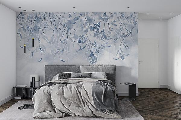 Um desenho floral azul e branco Um desenho floral azul e branco