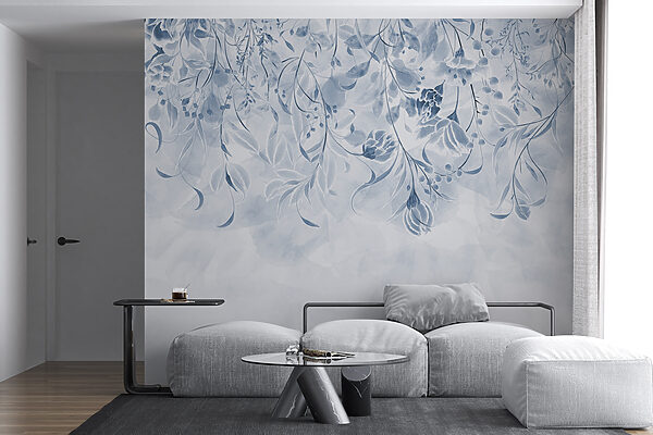 Um desenho floral azul e branco Um desenho floral azul e branco