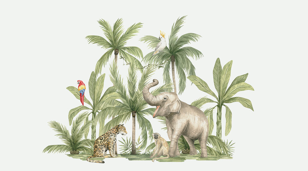 Um grupo de animais numa selva Um grupo de animais numa selva
