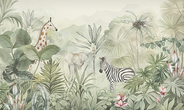 Um papel de parede com animais na selva Um papel de parede com animais na selva
