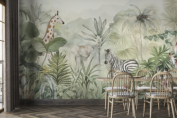 Um papel de parede com animais na selva Um papel de parede com animais na selva