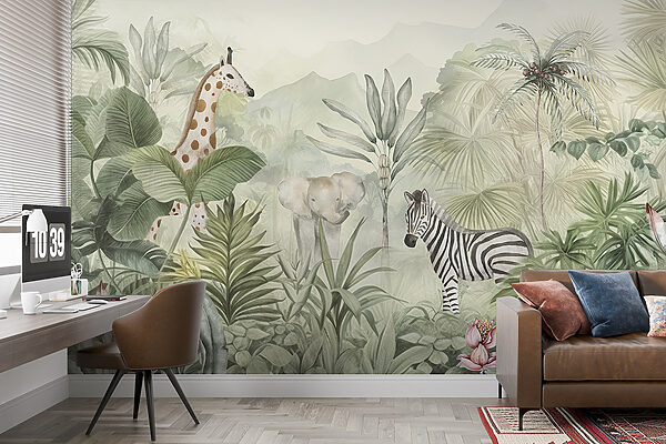 Um papel de parede com animais na selva Um papel de parede com animais na selva