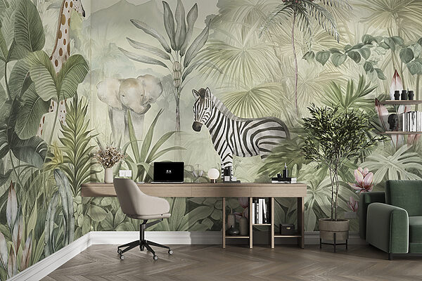 Um papel de parede com animais na selva Um papel de parede com animais na selva