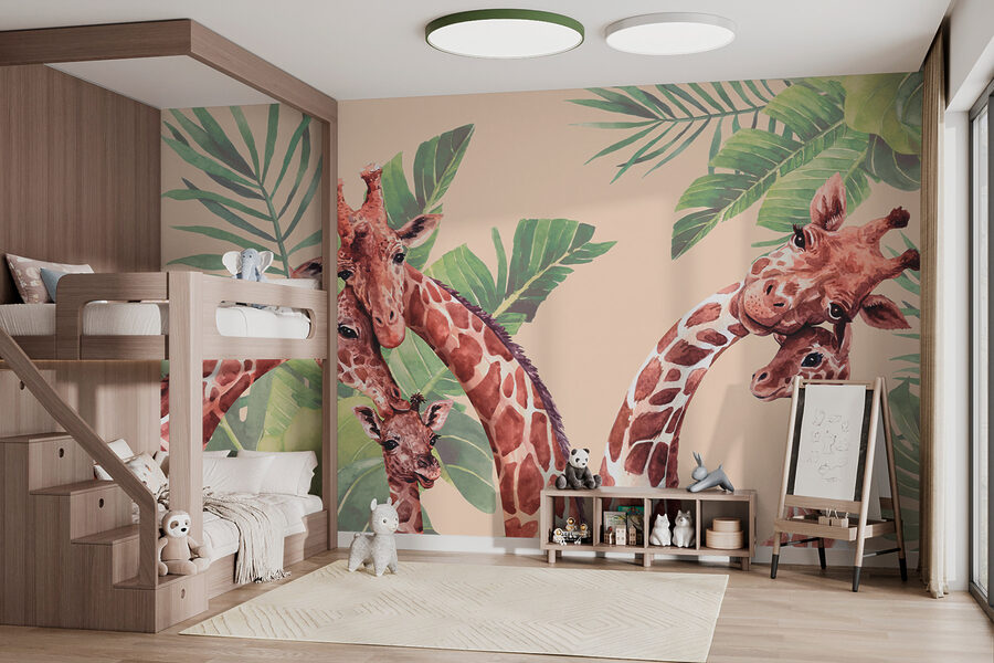 Um grupo de girafas com pescoço comprido