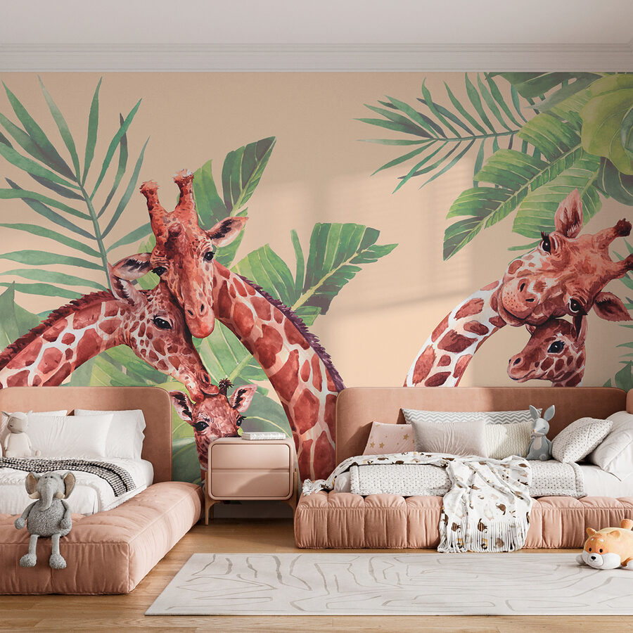 Um grupo de girafas com pescoço comprido