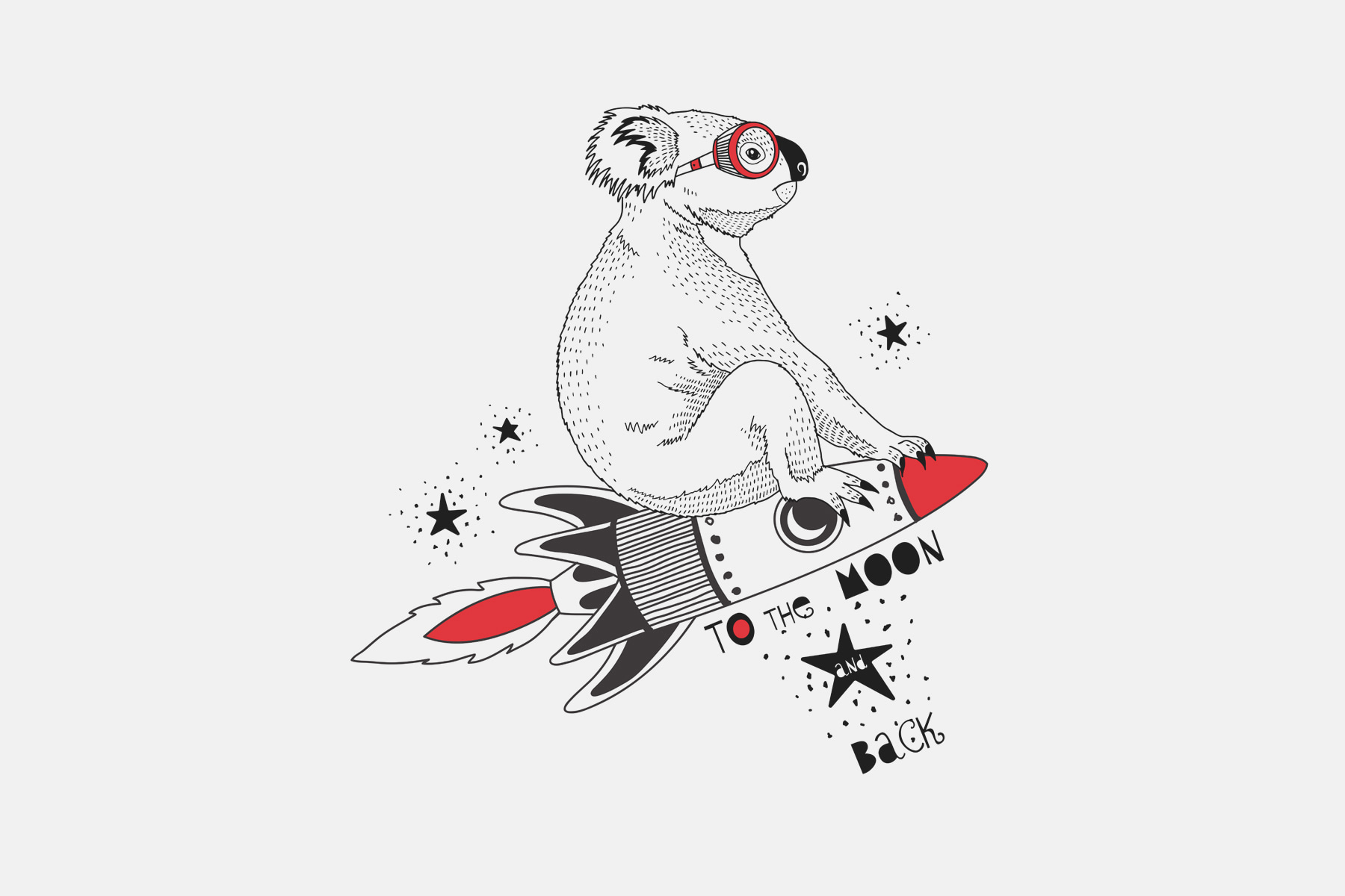 A koala on a rocket