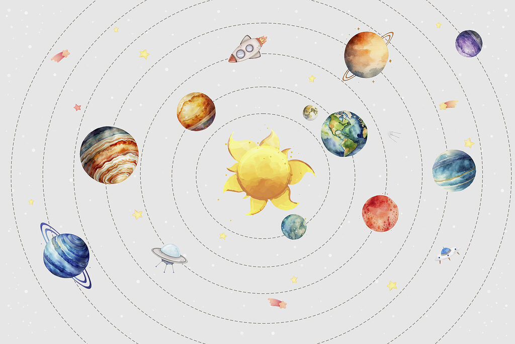 Um sistema solar com planetas e estrelas Um sistema solar com planetas e estrelas