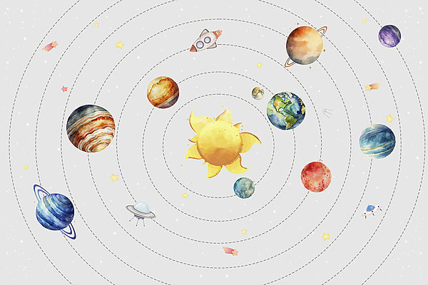 Um sistema solar com planetas e estrelas Um sistema solar com planetas e estrelas