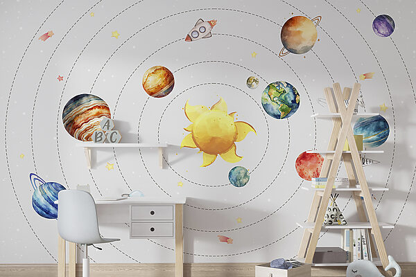 Um sistema solar com planetas e estrelas Um sistema solar com planetas e estrelas