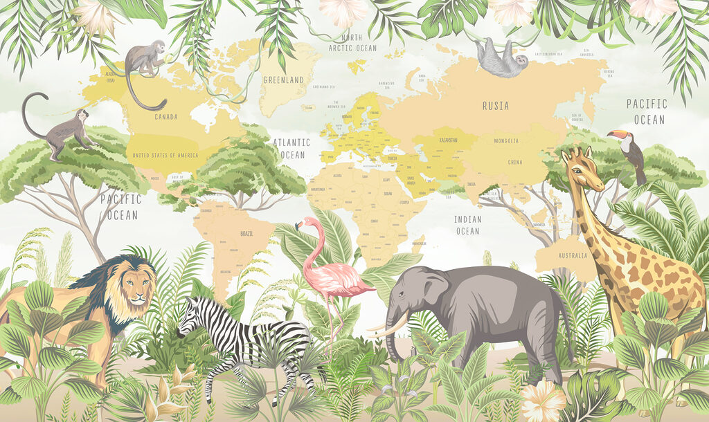 Um mapa do mundo com animais Um mapa do mundo com animais