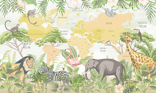 Um mapa do mundo com animais Um mapa do mundo com animais