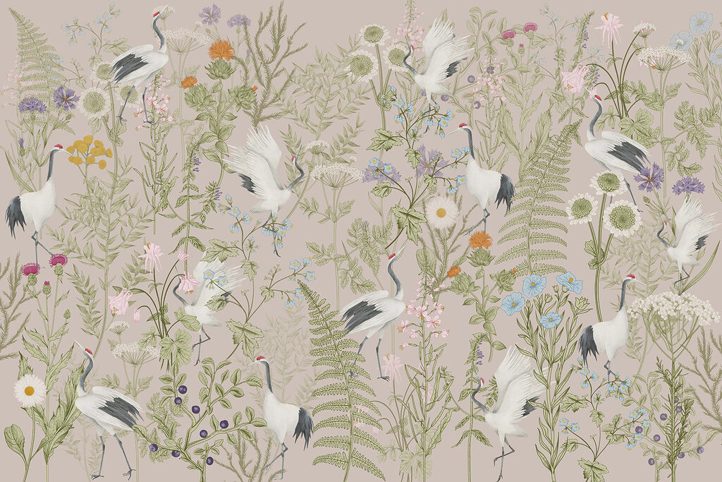 Um papel de parede com pássaros e plantas Um papel de parede com pássaros e plantas