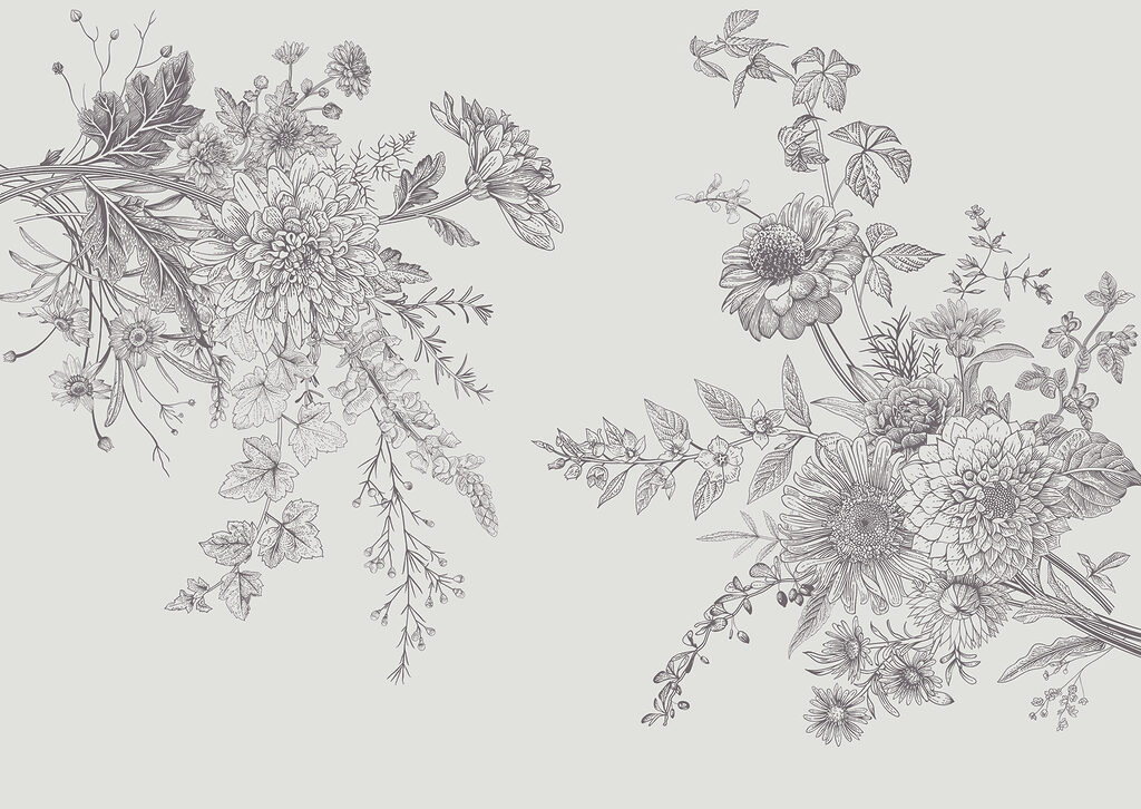 Um grupo de flores com folhas Um grupo de flores com folhas