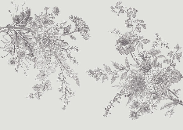 Um grupo de flores com folhas Um grupo de flores com folhas