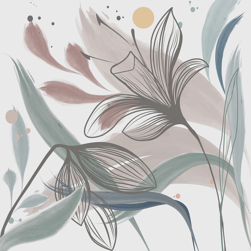 Um desenho de flores e folhas Um desenho de flores e folhas