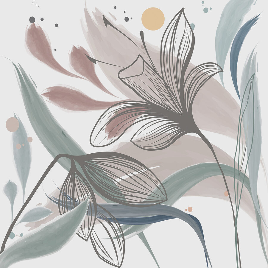 Papel de parede Um desenho de flores e folhas - Image 4