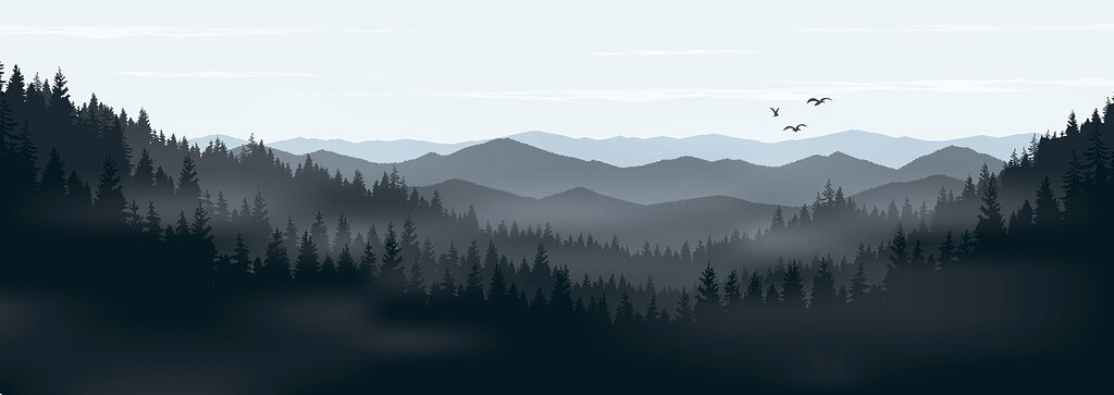 Uma paisagem de montanhas e árvores Uma paisagem de montanhas e árvores