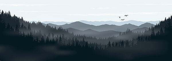 Uma paisagem de montanhas e árvores Uma paisagem de montanhas e árvores